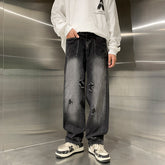 Men Jeans Ripped Jeans Men Autumn Winter Retro Straight Wide Leg Casual Trousers
